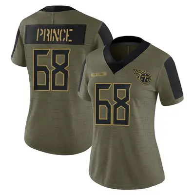 Women's Limited Isaiah Prince Tennessee Titans Olive 2021 Salute To Service Jersey